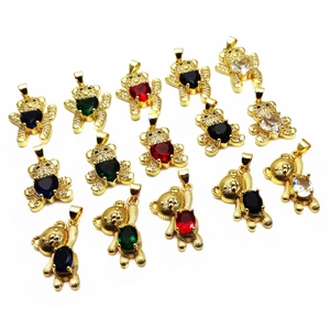 Micro-set zircon teddy bear pendants in multiple colors with gold plating for necklaces