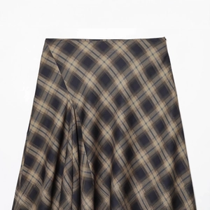 Jupe trapèze vintage pour femme à motif écossais, taille haute et carreaux marrons