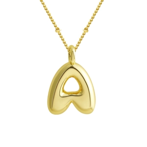 Collier avec pendentif lettre A bombée en or 18 carats poli et chaîne maille fine