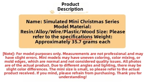 Detailed spec sheet showing material composition of the miniature Christmas model kit
