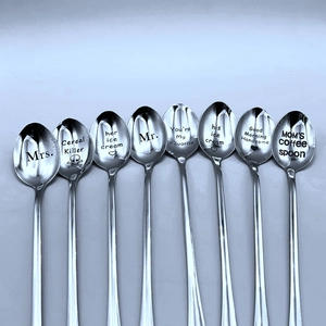 Set of 8 stainless steel coffee spoons with custom creative engraved holiday greetings