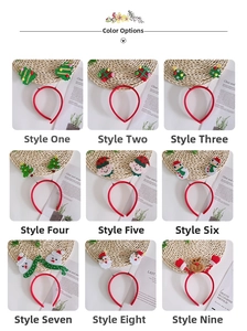 Detailed grid view of nine festive Christmas headbands with holiday character designs
