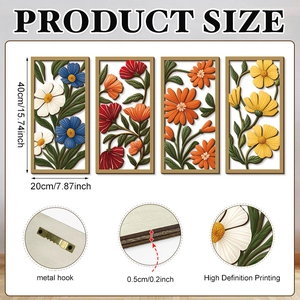 Set of 4 Nordic abstract floral wood wall plaques with 3D effect and metal hangers