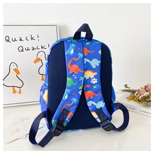 Detail of breathable honeycomb mesh back and adjustable straps on dinosaur backpack