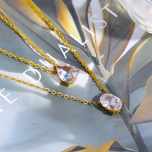 Minimalist gold plated necklaces featuring oval and teardrop zircon pendants for women