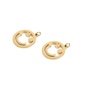 Close-up of gold hollow smile and star pendants for DIY jewelry making accessories