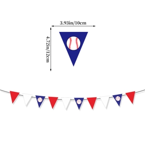 Detail view of baseball party pennant banner dimensions showing 10cm width and 12cm height