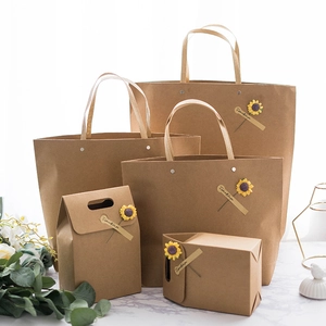 Kraft Paper Gift Bag And Box Portable Packaging With Sunflower Dried Flower Decor For Birthday Wedding Party Supplies