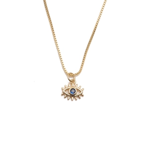 Collana in rame placcato oro 18k con ciondolo malocchio e zircone blu per donna