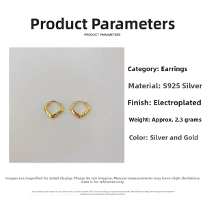 Detail view of gold electroplated S925 silver quilted pattern hoop earrings weighing 2.3g