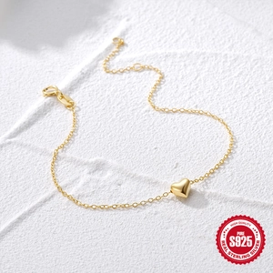 Minimalist S925 sterling silver golden heart pendant bracelet for women fashion