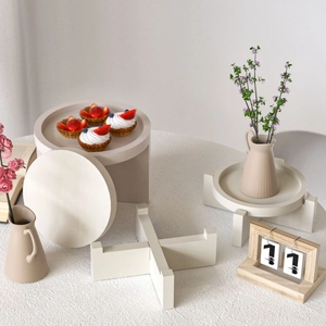 Minimalist round tray and tier stand resin mold set for DIY dessert display stand decoration