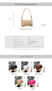 Detailed size specifications for the PU leather crossbody bag showing dimensions and weight