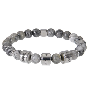 Natural Stone Beaded Bracelet With Stainless Steel Name Beads Elastic Cord Jewelry Men Women