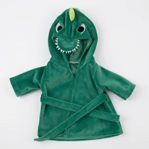 Green dinosaur hooded bathrobe for 18 inch American Girl dolls with soft fleece fabric