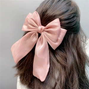 Large Bow Hair Clip Brooch Iridescent Satin Ribbon Long Streamer Layered Fairy Style Headwear Women Girls Hair Accessories