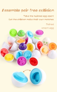 Detail showing colorful geometric shapes and pairing mechanism of educational eggs