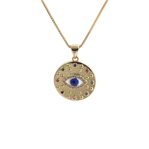 Collier doré œil protecteur avec zircons colorés et chaîne maille vénitienne