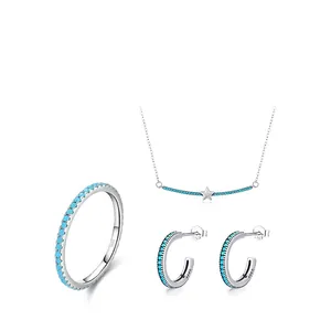 S925 sterling silver jewelry set featuring turquoise stones with star pendant necklace and earrings