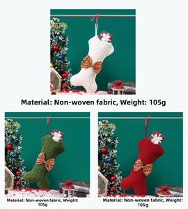 Detailed knit texture of bone-shaped Christmas stockings in red, green, and white colors
