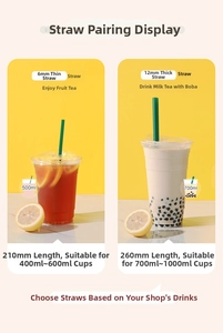 Green disposable straws in 6mm and 12mm diameters for bubble tea and coffee cups