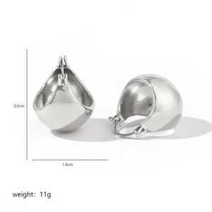Detailed dimension chart for silver metal teardrop earrings with precise measurements