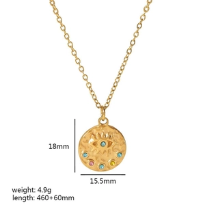 18K gold stainless steel lava texture necklace with zircon evil eye pendant design