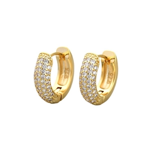 Gold plated S925 sterling silver hoop earrings with pave-set sparkling cubic zirconia