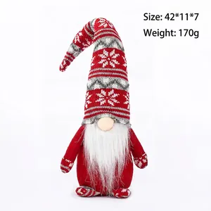 Detail showing red knitted Christmas gnome dimensions 42x11x7cm and weight 170g