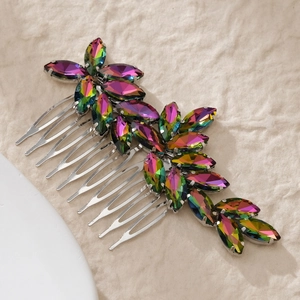Exquisite bridal hair combs with marquise-cut iridescent crystals and silver metal base
