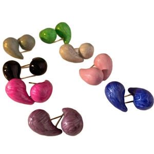 Set of eight colorful marble-textured resin teardrop earrings in various vibrant shades