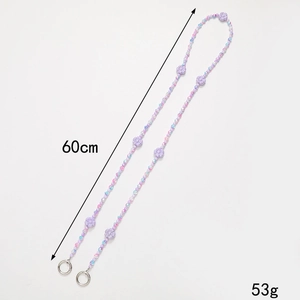 Colorful beaded flower phone chain with purple and blue beads, 60cm length strap