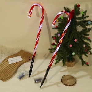 LED Christmas candy cane path lights with red and white stripes for outdoor holiday decor