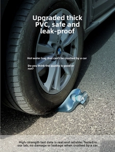 Thickened PVC hot water bag durability test with car tire showing high pressure resistance