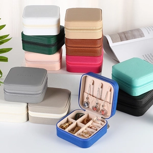 Portable PU Leather Jewelry Box Travel Mini Jewelry Storage Organizer Zipper Display Case For Rings Earrings Necklaces