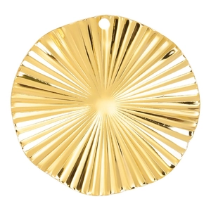 Minimalist round sunburst 18k gold plated stainless steel pendant with pleated texture