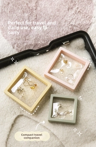 Detailed view of pink, yellow and green PE film floating jewelry boxes for storage