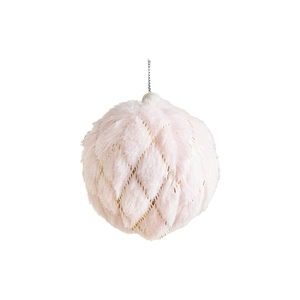 8cm pink plush Christmas ball with golden diamond pattern for tree decoration