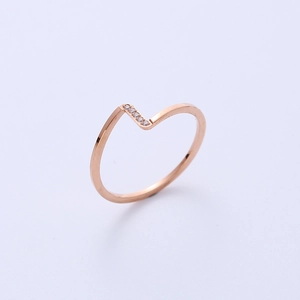 V-shaped rose gold wave ring for women with micro-pave cubic zirconia accents