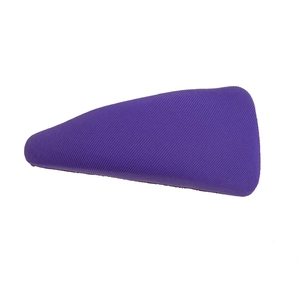 Minimalist purple triangular sponge hair clip with textured corduroy fabric on white background