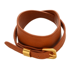 Vintage brown faux leather wrap bracelet with gold buckle and stitching detail