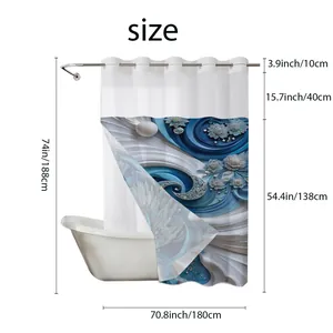 Detailed size chart of the double-layer floral shower curtain showing width and height
