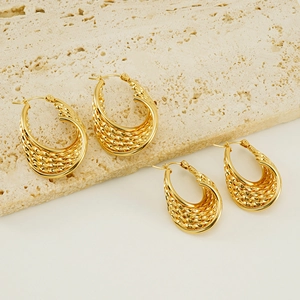 French vintage style braided twisted hoop earrings in gold finish for women fashion