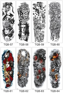 Collection of 8 full arm temporary tattoos featuring lion, warrior, and skull designs
