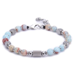 Detail of adjustable turquoise square bead bracelet with stainless steel lobster clasp