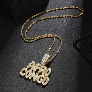 Collana hip hop uomo color oro con ciondolo a lettere AFRO CONGO e strass