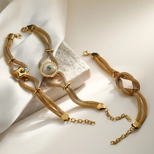 Evil Eye Star Charm Bracelet Stainless Steel Gold Plated Mesh Chain Geometric Bohemian Jewelry Gift For Women