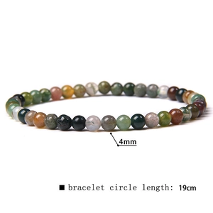 Detailed view of 4mm natural moss agate beaded bracelet with 19cm elastic circle length