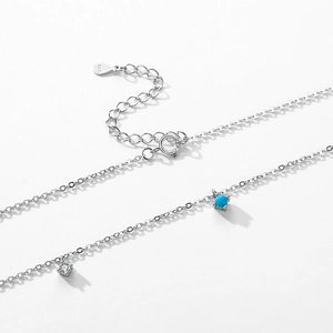 Minimalist S925 sterling silver necklace with turquoise and zirconia pendants