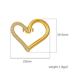 Boucles d'oreilles cœur luxueuses en plaqué or 18 carats avec cristaux brillants